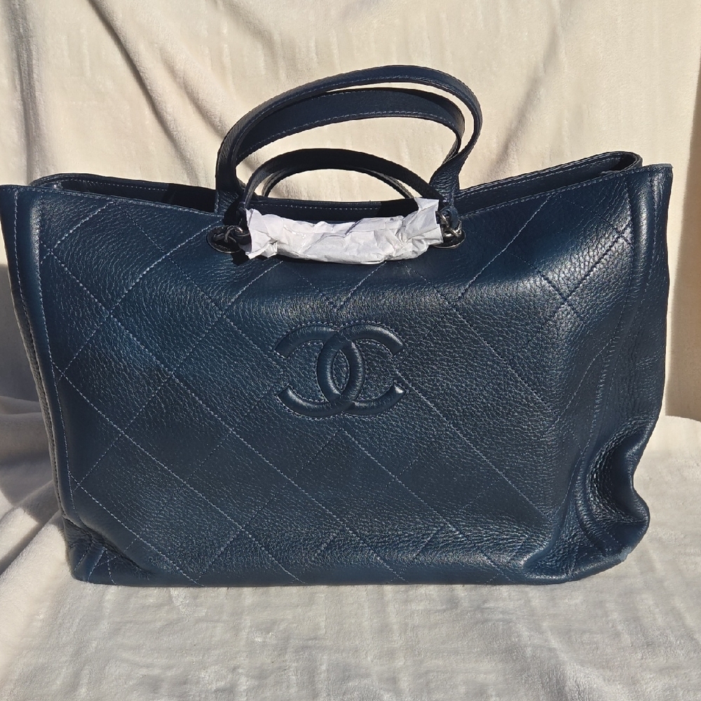 CHANEL Dark Blue Quilted Tote